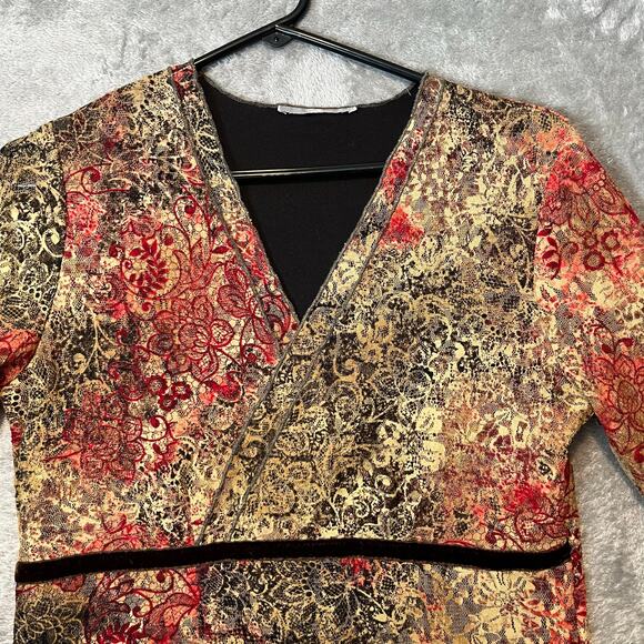 Vintage 90s Brocade Lace Floral Dress Whimsical Dark Fairy Cottagecore Sz Medium - Picture 2 of 11